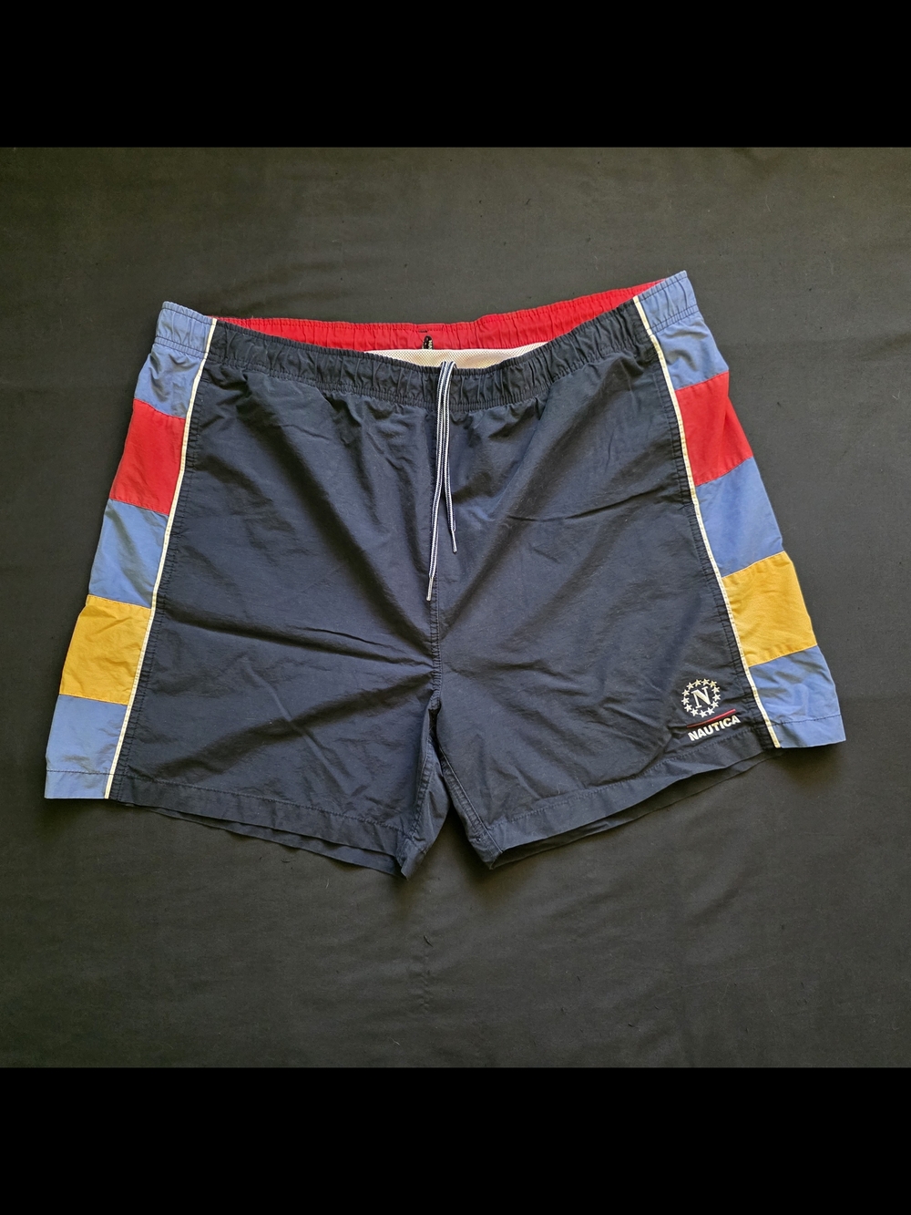 Nautica 90s VTG Colorblock Swim Trunks - Navy with Red, Blue & Yellow